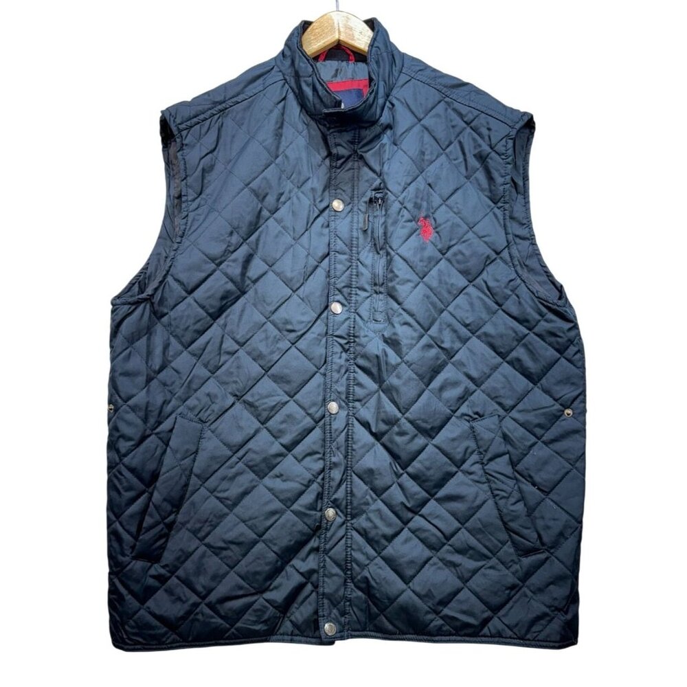 U.S. Polo Assn. Quilted Navy Vest with Red Logo